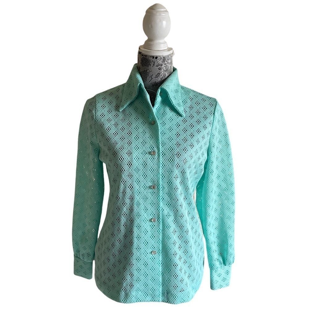 Vintage Jo Hardin Originals Polyester Button Down Perforated Top Mint